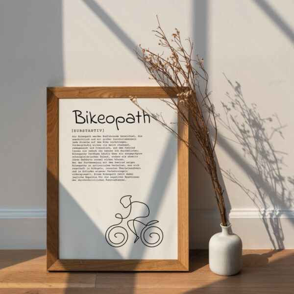 poster-artwork-bikeopath-weiß mit Holzrahmen