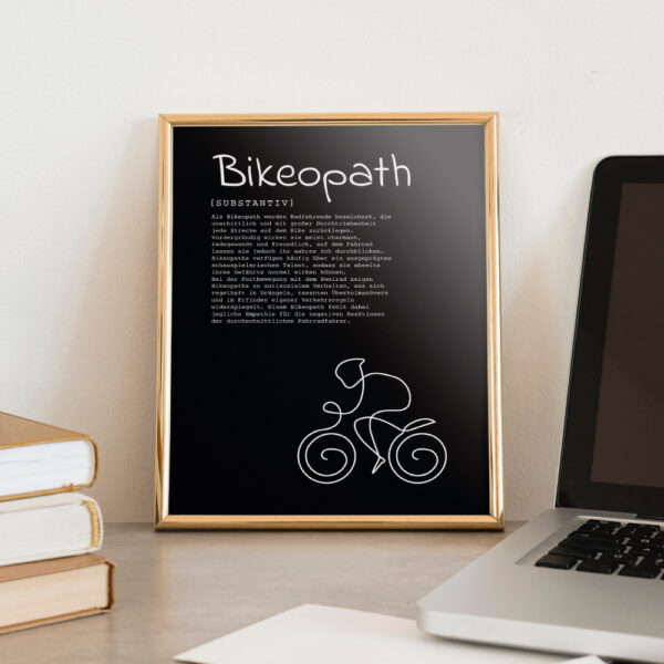 Bikeopath Poster-schwarz mit Holzrahmen