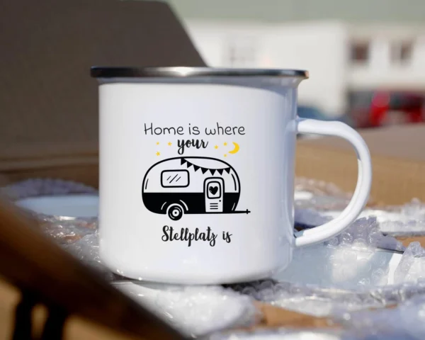 Camping Emaille Tasse "Home is where your Stellplatz is" – Bild 4