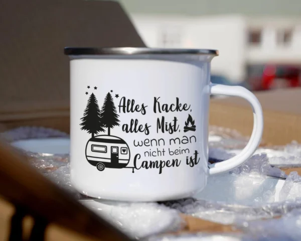 Camping Emaille Tasse "Alles Kacke, alles Mist, wenn man nicht beim Campen ist" – Bild 3