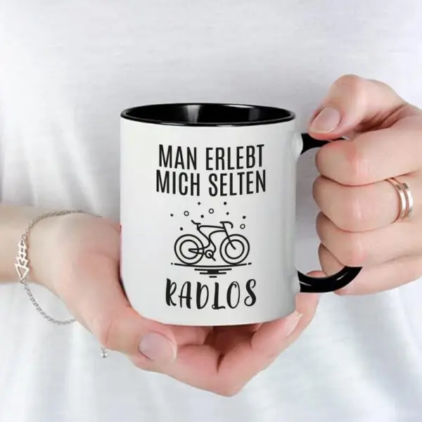 Fahrrad Tasse mit Spruch - Man erlebt mich selten radlos -02