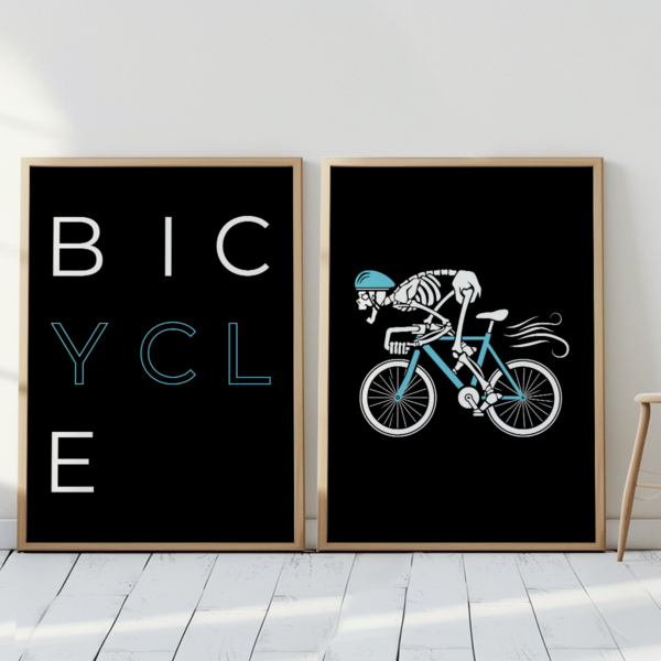 Fahrrad-Poster-Racing Bones-Wandbild-BICYCLE A1 Skull diptych white wall