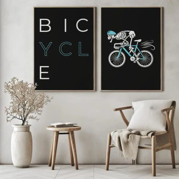 Fahrrad-Poster-Racing Bones-Wandbild-BICYCLE A2 diptych and armchair