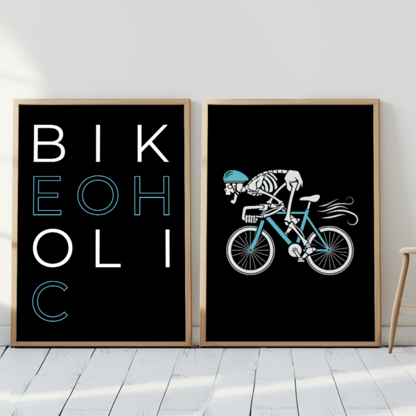 Fahrrad-Poster-Racing Bones-Wandbild-BIKEOHOLIC A1 Skull diptych white wall