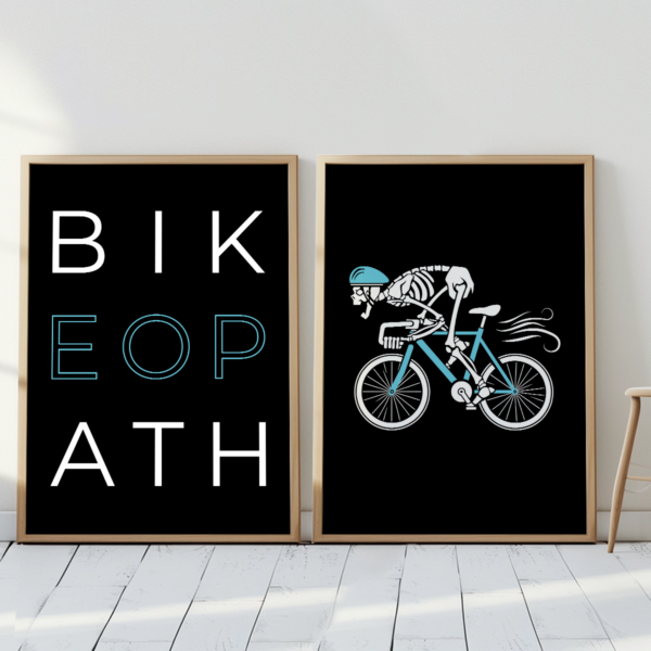 Fahrrad-Poster-Racing Bones-Wandbild-BIKEOPATH A1 Skull diptych white wall