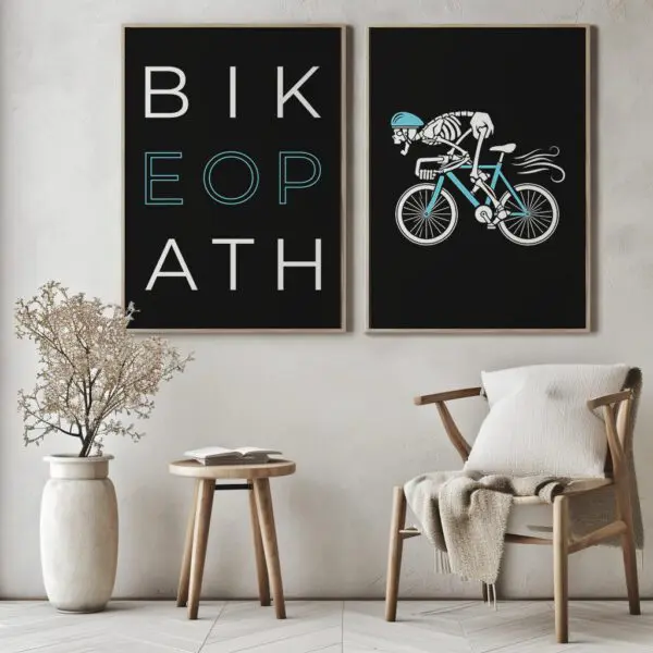 Fahrrad-Poster-Racing Bones-Wandbild-BIKEOPATH A2 diptych and armchair