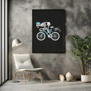 Fahrrad-Poster-Racing Bones-Wandbild-Skull A1 with armchair-min