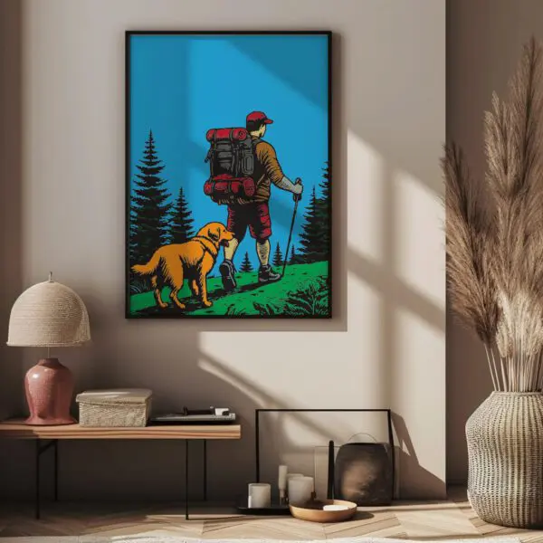Wandbild Wandern mit Hund | Poster Artwork „Trail Companion" für Wanderfreunde