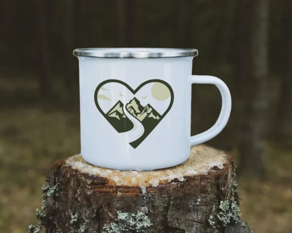 Emaille Tasse Wandern "Frische Luft, müde Beine, glückliches Herz" – Bild 6