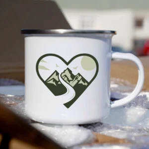 Emaille Tasse Wandern "Frische Luft, müde Beine, glückliches Herz"