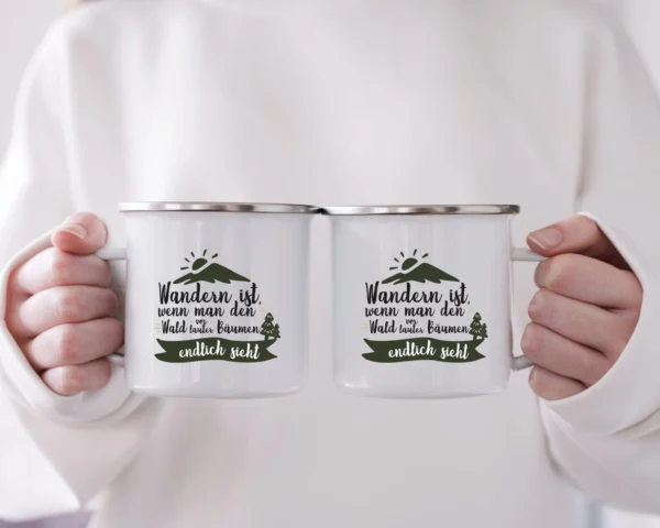 Emaille Tasse Wandern „Wandern ist, wenn man den Wald vor lauter Bäumen endlich sieht“ – Bild 3