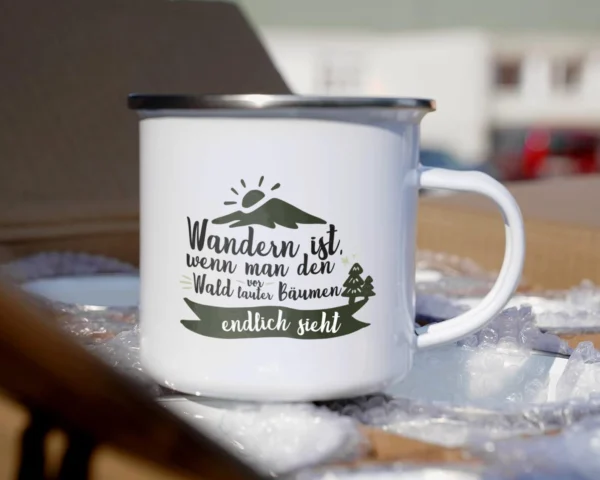 Emaille Tasse Wandern „Wandern ist, wenn man den Wald vor lauter Bäumen endlich sieht“ – Bild 2