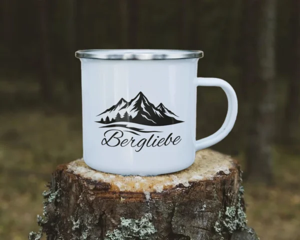 Emaille Tasse Wandern „Bergliebe“