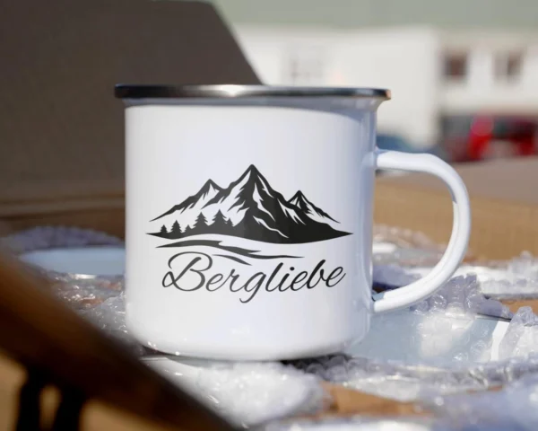 Emaille Tasse Wandern „Bergliebe“ – Bild 2
