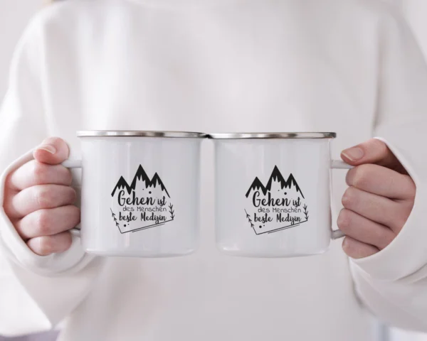 Emaille Tasse Wandern "Gehen ist des Menschen beste Medizin" – Bild 3