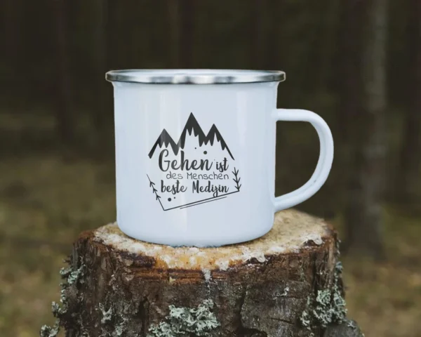 Emaille Tasse Wandern "Gehen ist des Menschen beste Medizin" – Bild 4