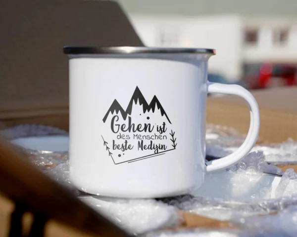 Emaille Tasse Wandern "Gehen ist des Menschen beste Medizin" – Bild 5