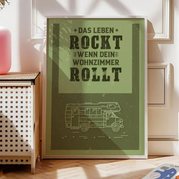 Camping Poster | Wandbild  "Rolling Home" mit Spruch| Artwork für Camping Fans