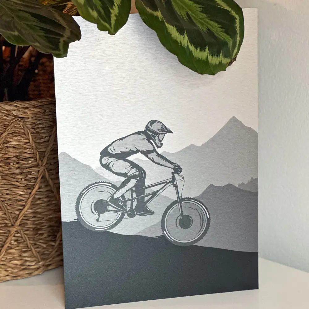 Fahrrad Aluminiumbild gebürstet "MOUNTAIN RIDE" 6 Fahrrad-Aluminiumbild-MountainbikeIMG_7205