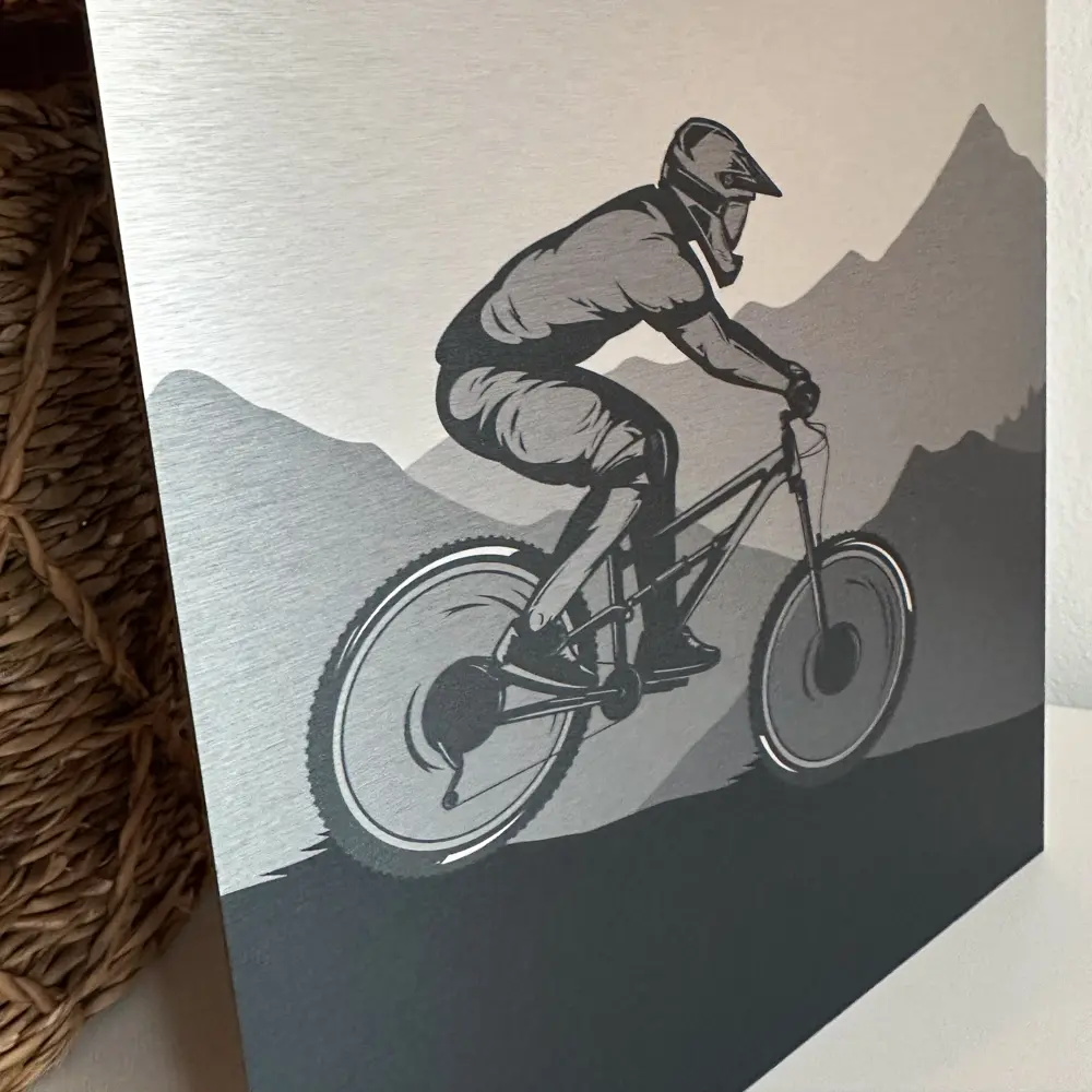 Fahrrad Aluminiumbild gebürstet "MOUNTAIN RIDE" 3 Fahrrad-Aluminiumbild-MountainbikeIMG_7208