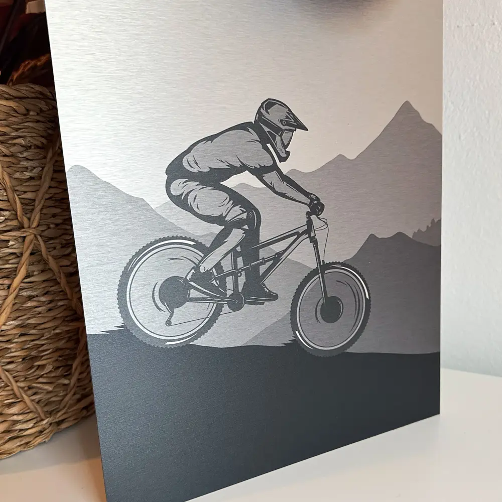 Fahrrad Aluminiumbild gebürstet "MOUNTAIN RIDE" 4 Fahrrad-Aluminiumbild-MountainbikeIMG_7210