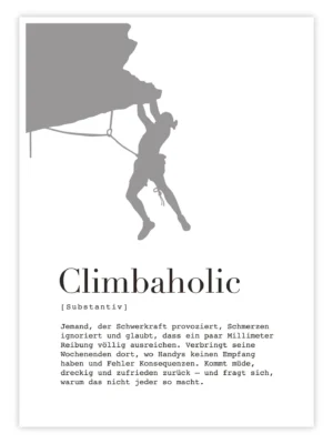 Klettern-Poster-'Climbaholic-–-Definition'-titelbild