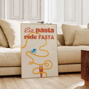Fahrrad Poster „Eat Pasta Ride Fasta“053_A1-2-Orange
