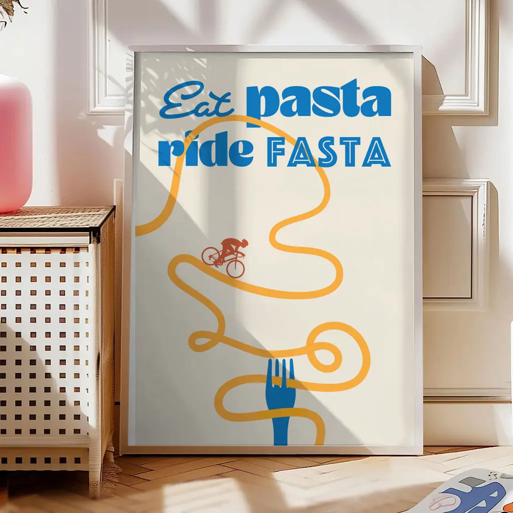 Fahrrad Poster „Eat Pasta Ride Fasta“ 12 Fahrrad Poster „Eat Pasta Ride Fasta“053_A1-Blue