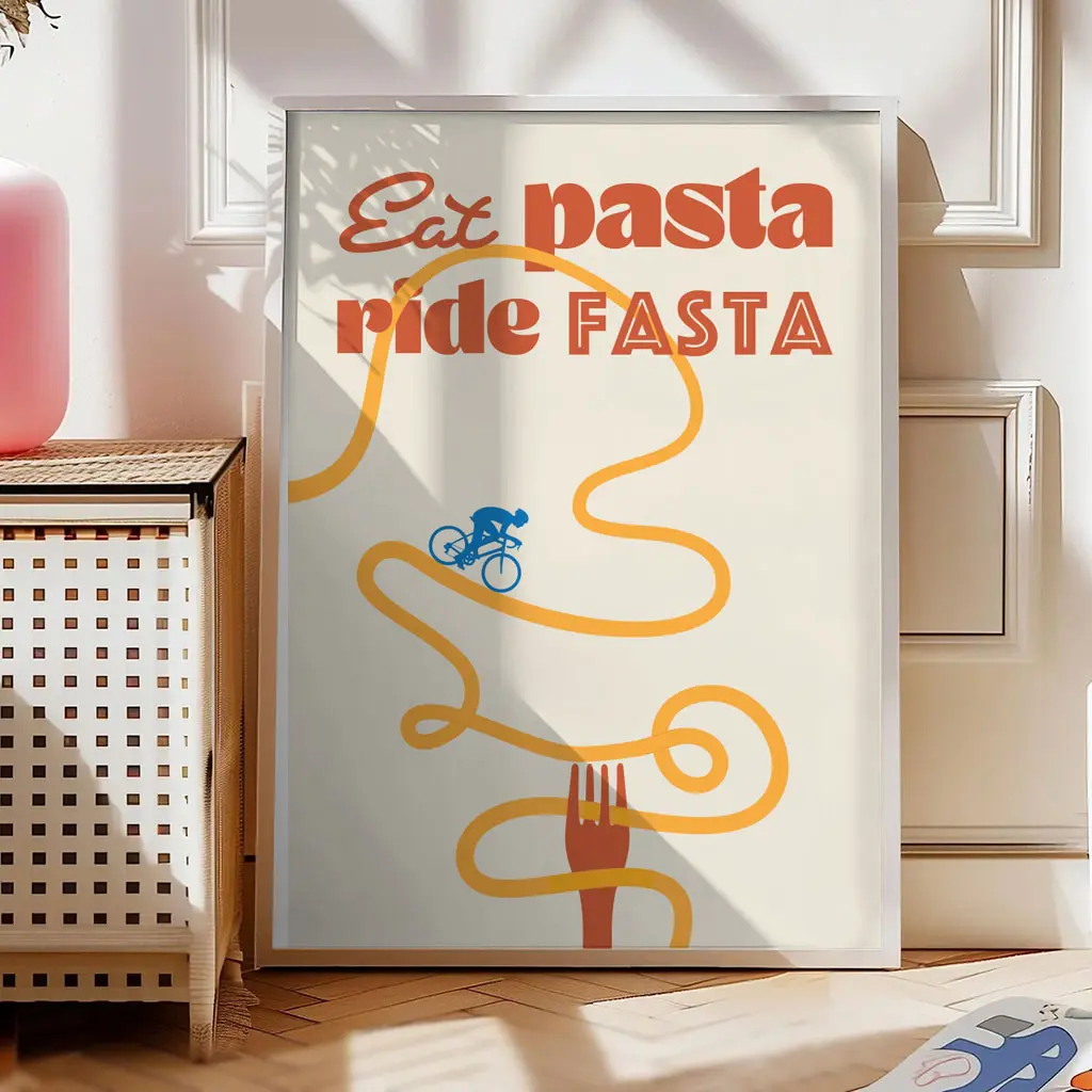 Fahrrad Poster „Eat Pasta Ride Fasta“ 13 Fahrrad Poster „Eat Pasta Ride Fasta“053_A1-Orange