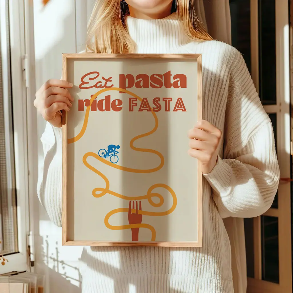 Fahrrad Poster „Eat Pasta Ride Fasta“ 7 Fahrrad Poster „Eat Pasta Ride Fasta“053_A3-2-Orange