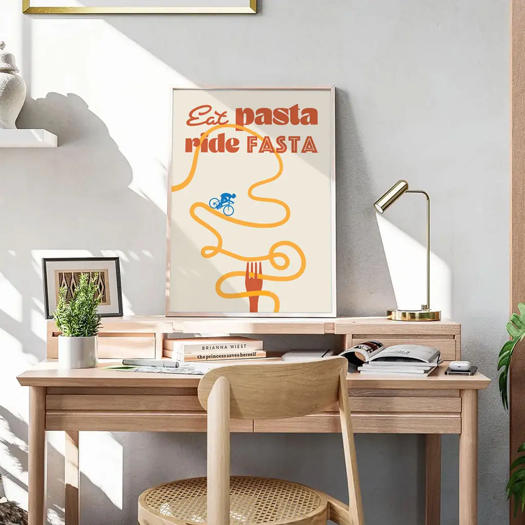 Fahrrad Poster „Eat Pasta Ride Fasta“ 9 Fahrrad Poster „Eat Pasta Ride Fasta“053_A3-Orange