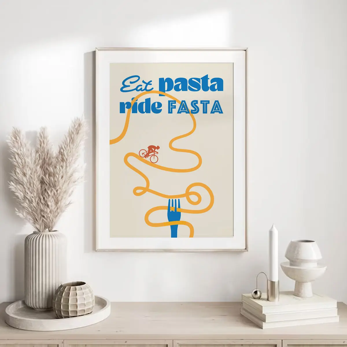 Fahrrad Poster „Eat Pasta Ride Fasta“ 10 Fahrrad Poster „Eat Pasta Ride Fasta“053_A4-Blue