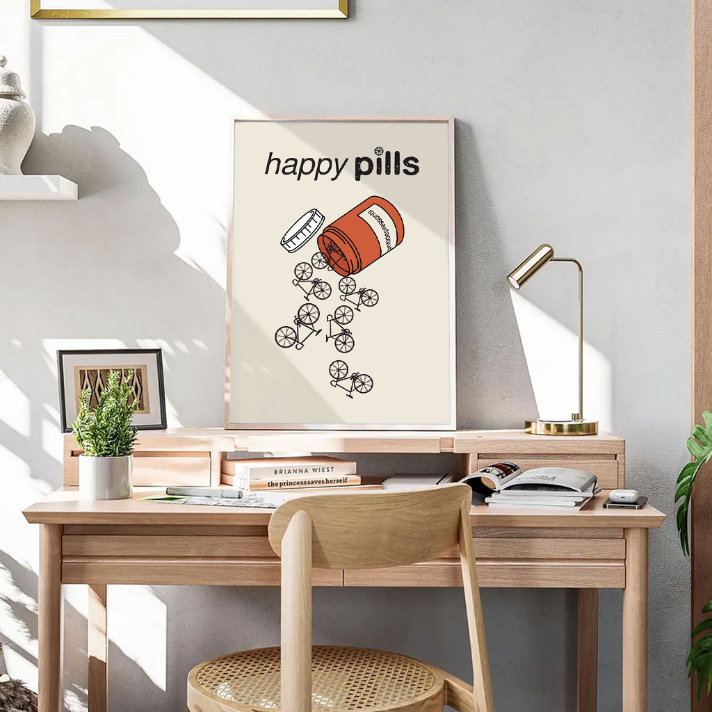 Fahrrad Poster „Happy Pills“054_A3-Orange